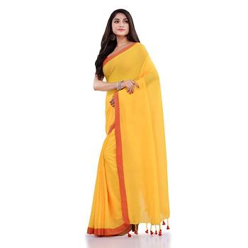 Yellow Handspun Cotton Handloom Saree 1