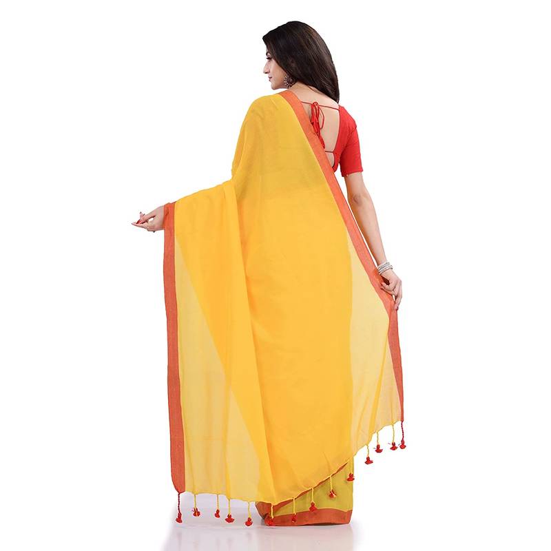 Yellow Handspun Cotton Handloom Saree