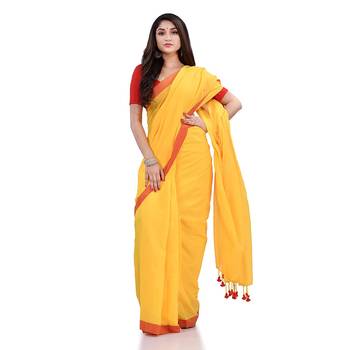 Yellow Handspun Cotton Handloom Saree 3