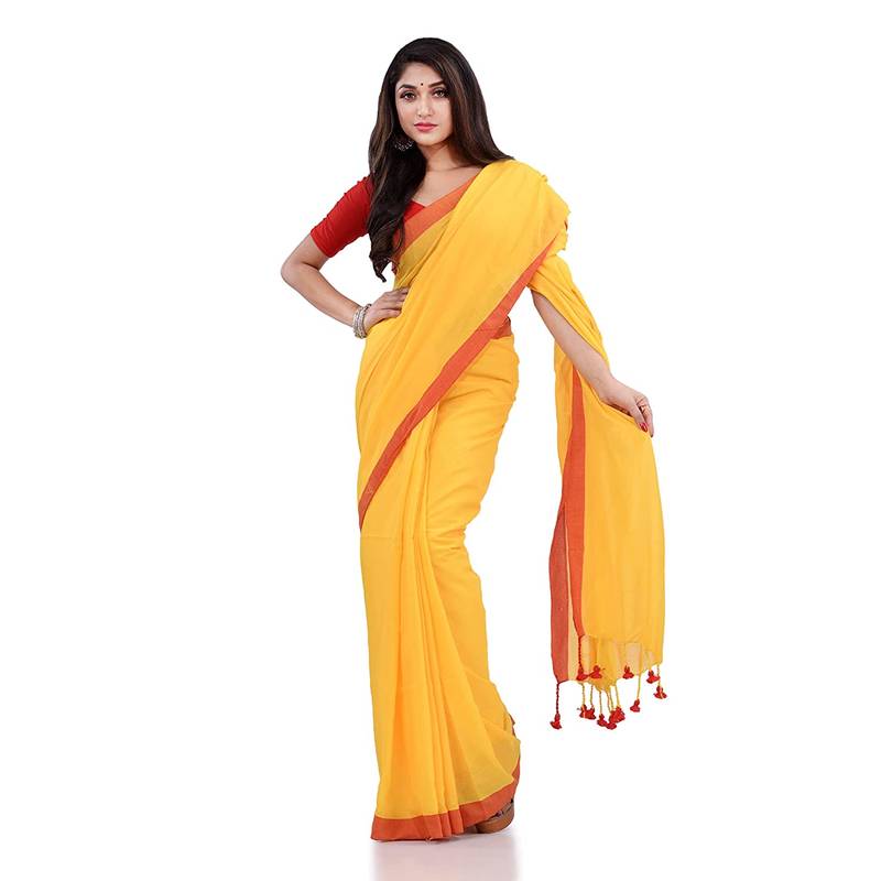 Yellow Handspun Cotton Handloom Saree