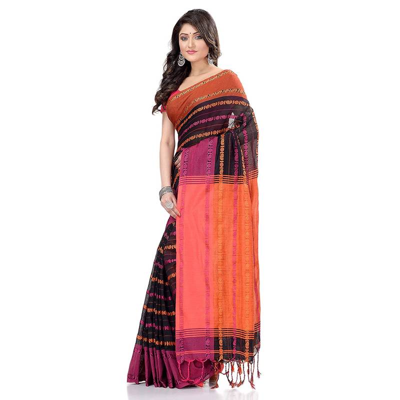 Handwoven Black Dhaniakhali Pure Cotton Saree