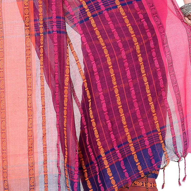 Handwoven Blue Dhaniakhali Pure Cotton Saree