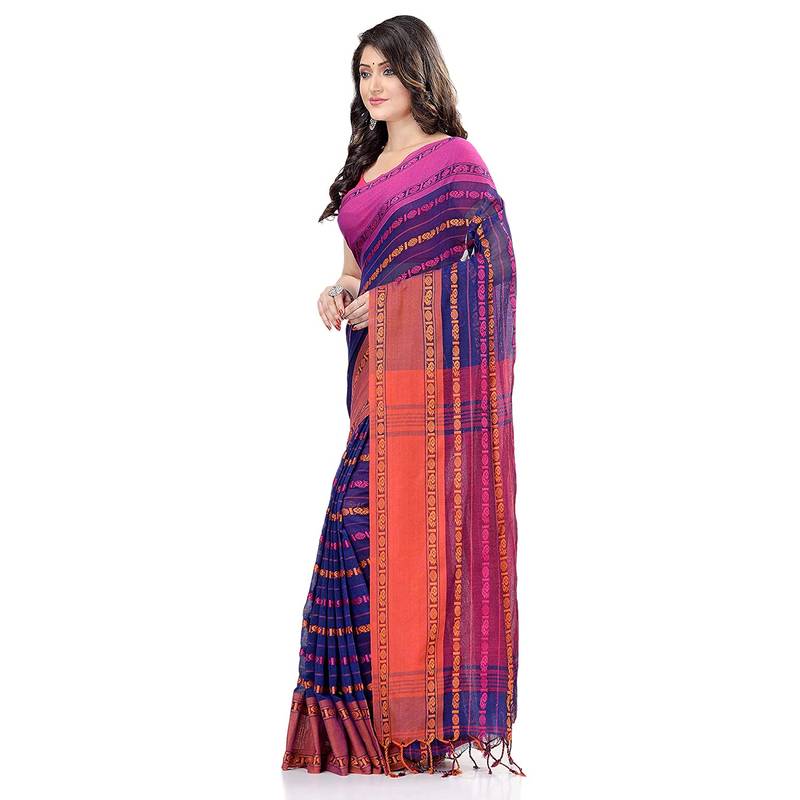 Handwoven Blue Dhaniakhali Pure Cotton Saree
