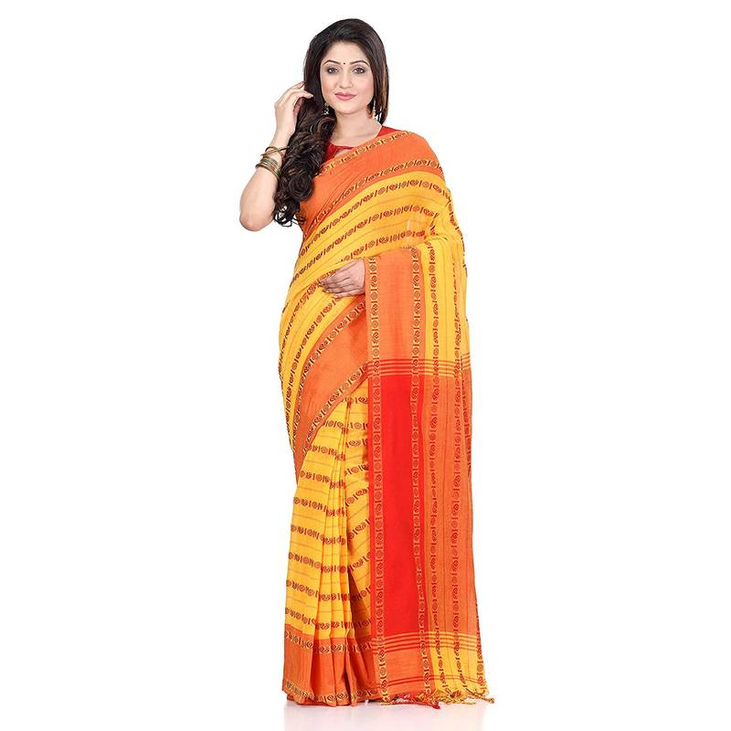 Handwoven Yellow Dhaniakhali Pure Cotton Saree