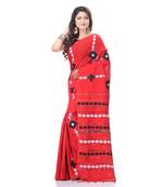 handspun cotton red handloom women applique saree