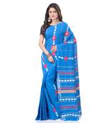 handspun cotton sky blue handloom women applique saree