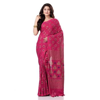 handspun cotton pink handloom print saree 1