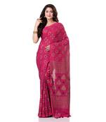 handspun cotton pink handloom print saree