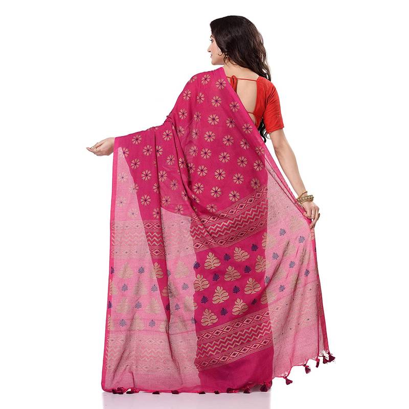 handspun cotton pink handloom print saree