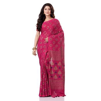 handspun cotton pink handloom print saree 4