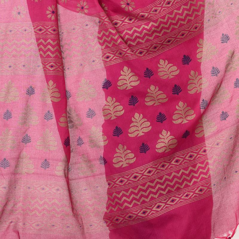 handspun cotton pink handloom print saree