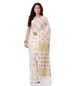handspun cotton white handloom print saree