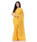 handspun cotton yellow handloom print saree