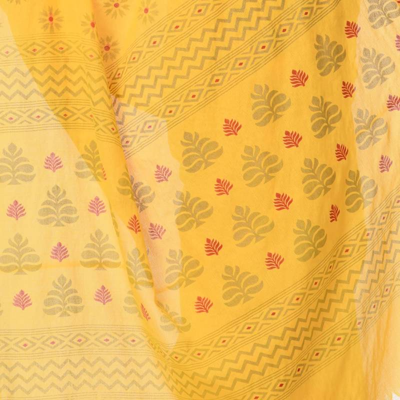 handspun cotton yellow handloom print saree