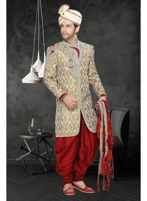 Gold Embroidered Jacquard Stitched Sherwani 2
