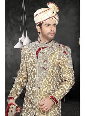 Gold Embroidered Jacquard Stitched Sherwani 3
