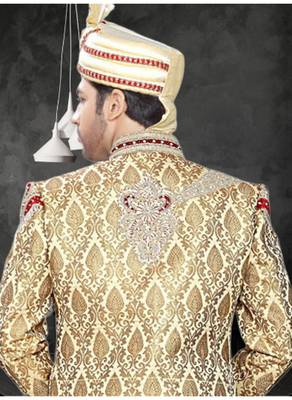 Gold Embroidered Jacquard Stitched Sherwani 4