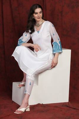 SHADES white kota suit set with blue embroidery 1