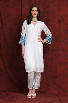 SHADES white kota suit set with blue embroidery 2