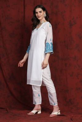 SHADES white kota suit set with blue embroidery 3