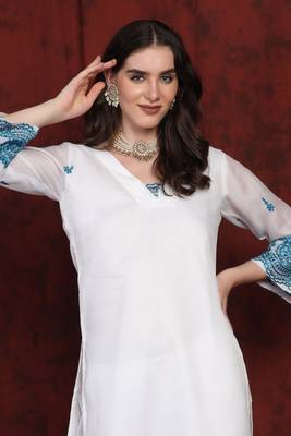 SHADES white kota suit set with blue embroidery 5