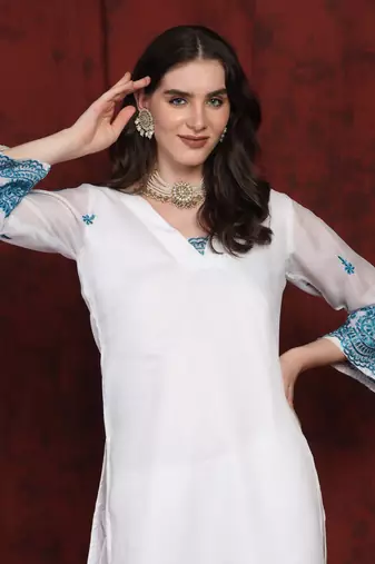 SHADES white kota suit set with blue embroidery