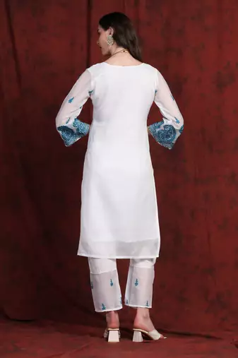 SHADES white kota suit set with blue embroidery