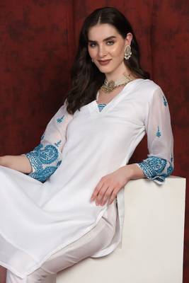SHADES white kota suit set with blue embroidery 7