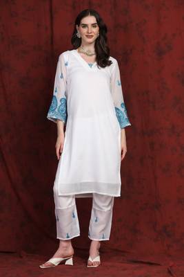 SHADES white kota suit set with blue embroidery 8