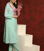 SHADES Chikankari green cotton suit set