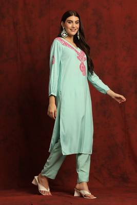 SHADES Chikankari green cotton suit set 4