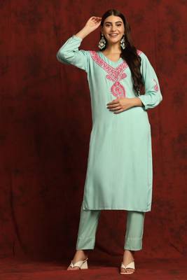 SHADES Chikankari green cotton suit set 5