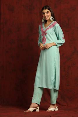 SHADES Chikankari green cotton suit set 6