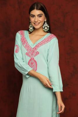 SHADES Chikankari green cotton suit set 7