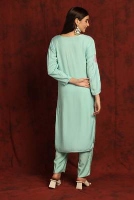 SHADES Chikankari green cotton suit set 8