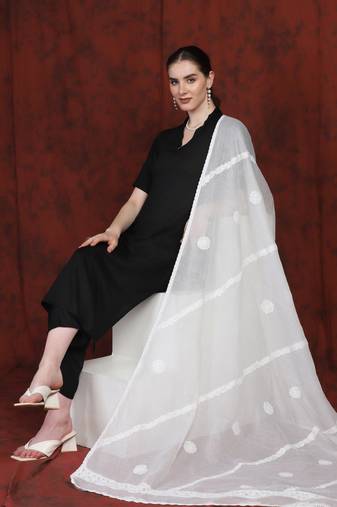 SHADES Chikankari white kota dupatta