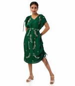 Bottle green draped cowl dress