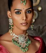 Polki & green jade tumbles bridal necklace set