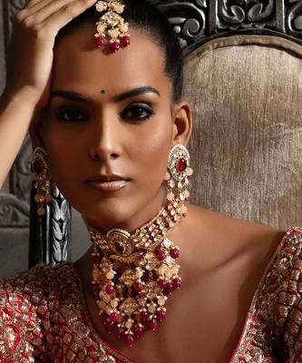 Red polki bridal choker set 1