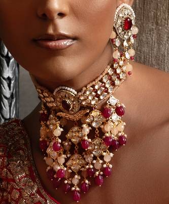 Red polki bridal choker set 2