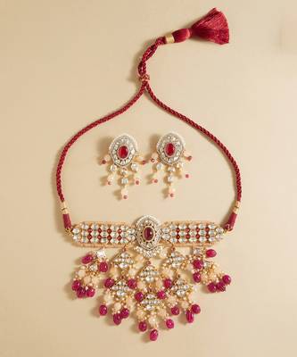 Red polki bridal choker set 3