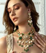 Bridal necklace set with green jades & pearls