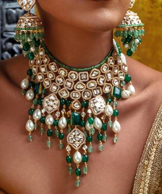 Bridal necklace set with jades & pearl drops 2