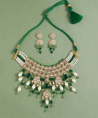 Bridal necklace set with jades & pearl drops 3