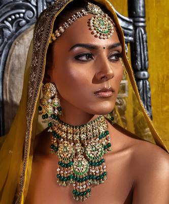 Polki & green jade bridal necklace set 1