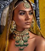 Polki & green jade bridal necklace set