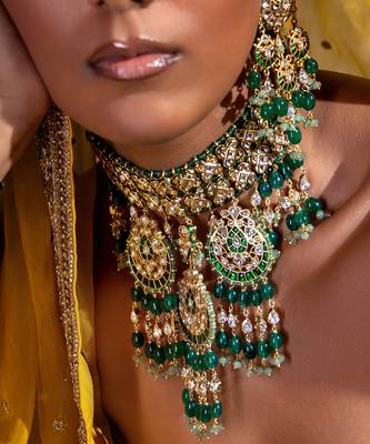 Polki & green jade bridal necklace set 2