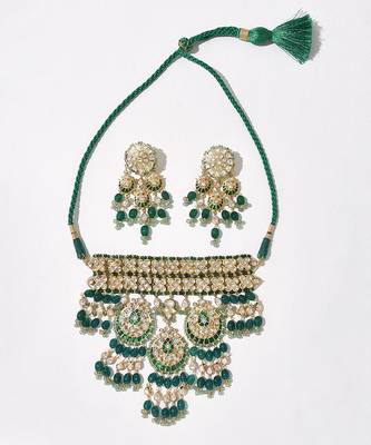 Polki & green jade bridal necklace set 3