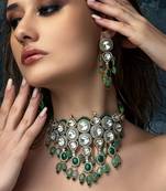 Jade tumbles & polki bridal necklace set