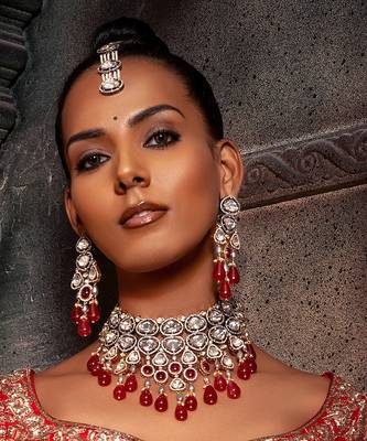 Red polki bridal agate choker set 1